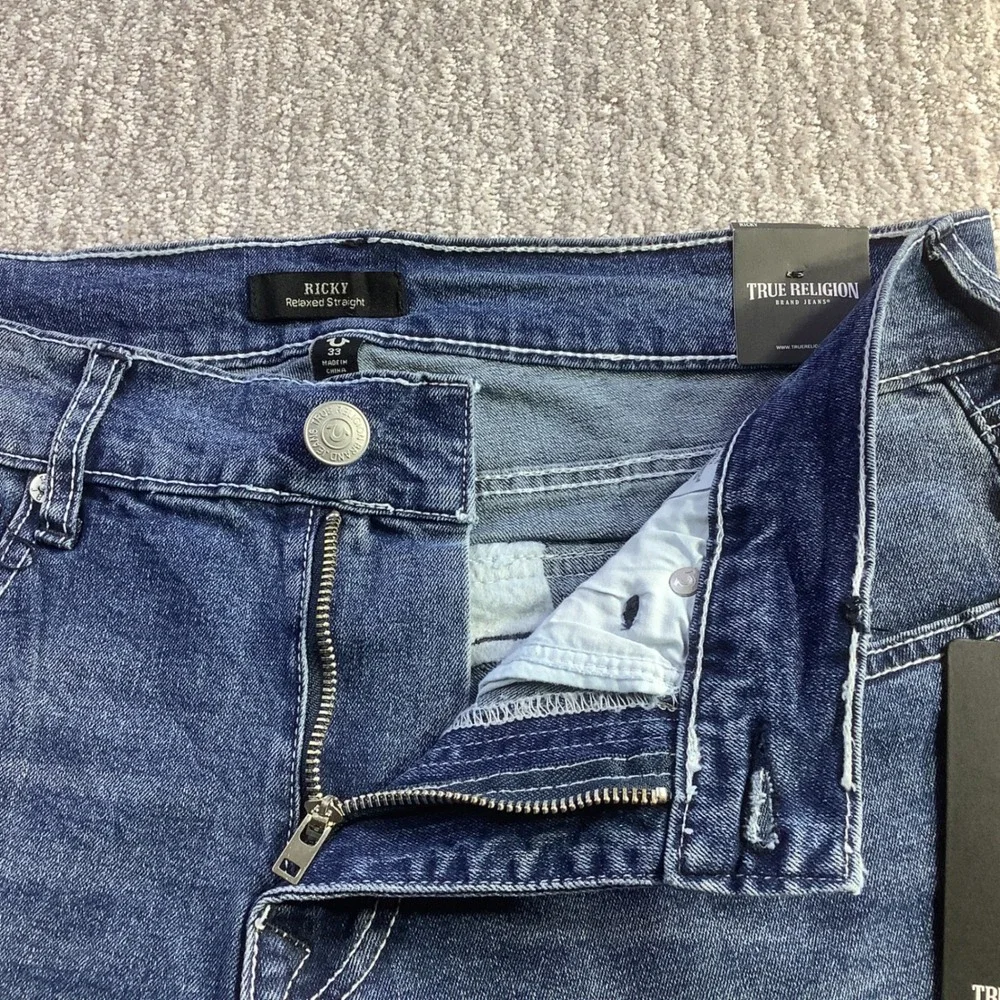 True Religion Ricky SN Flap Relaxed Straight Jeans Blue Size 33 x‎ 34 NWT